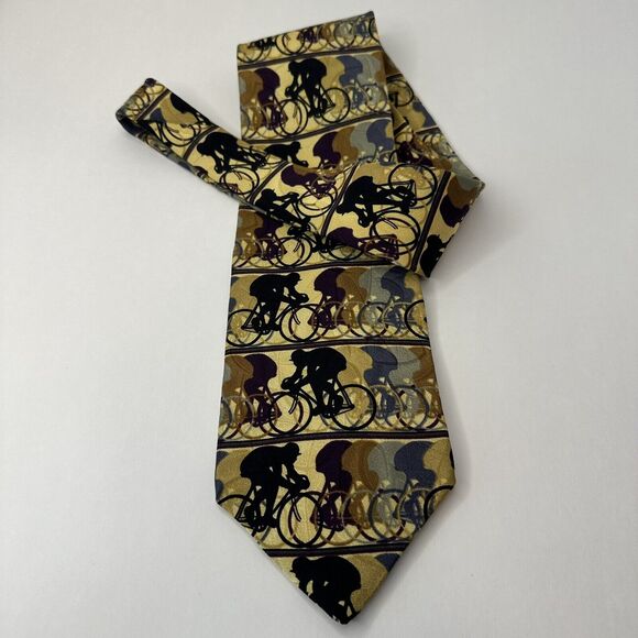 Jhane Barnes Original All Silk Gold w/Black/Blue/Gray Bicycle Design Japan - Picture 6 of 9